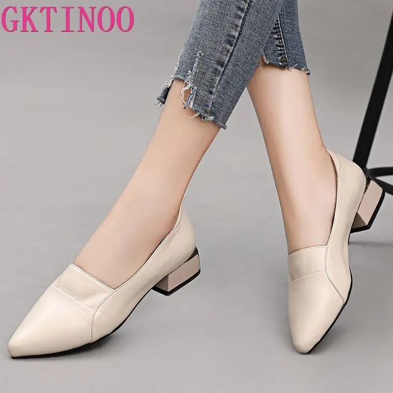 

Женские туфли-лодочки с острым носком GKTINOO, туфли из натуральной кожи на квадратном каблуке, женские туфли на высоком каблуке, Размеры 35-43, но...