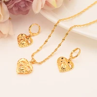jewelry set europe 18 k yellow solid fine gf gold heart pendant necklaces earrings african girl gift