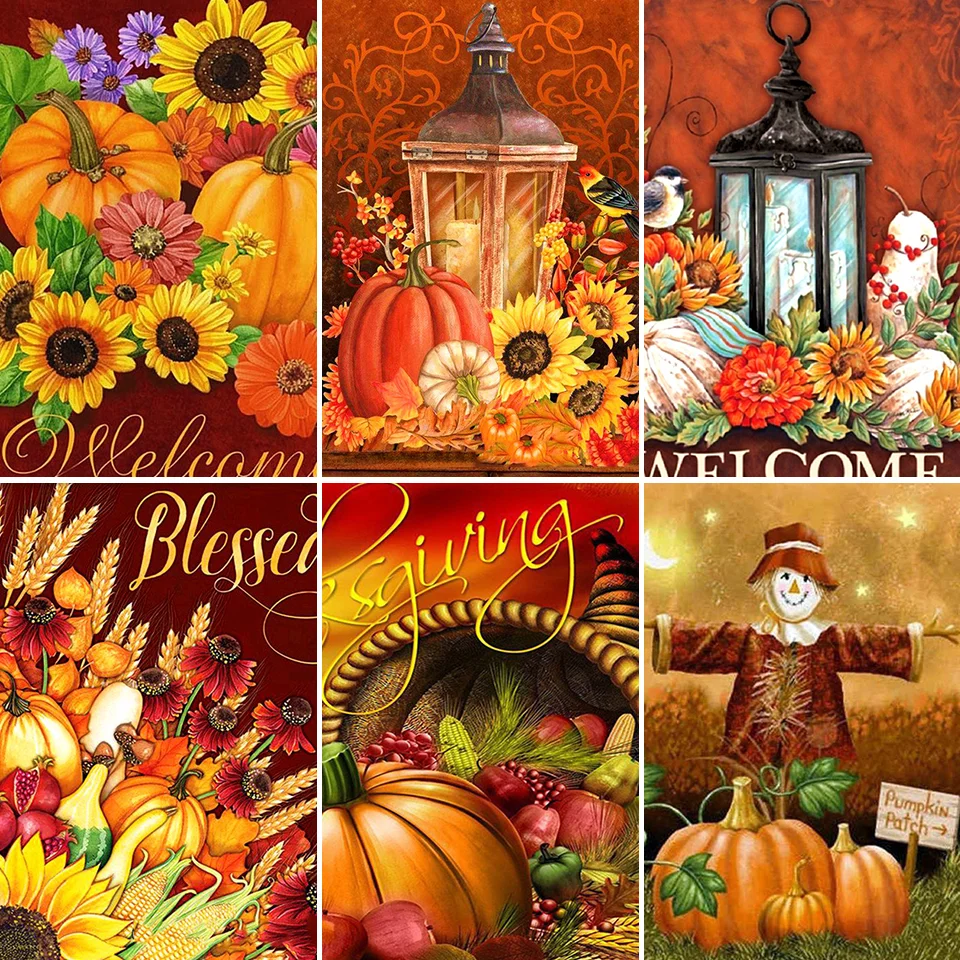 

5D DIY Diamond Painting Flowers Pumpkin Cross Stitch Kit Full Drill Embroidery Mosaic Art Picture of Rhinestones Halloween Decor