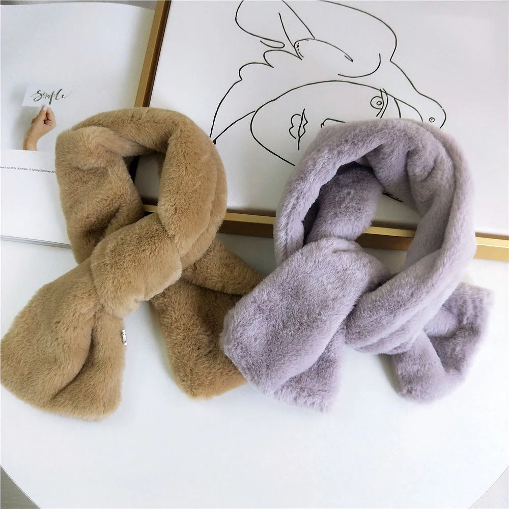 New Winter Thick Solid Color Black White Pink Faux Rabbit Fur Scarf Foulard Femme Womens Fau Fur Scarves and Neck Warmers
