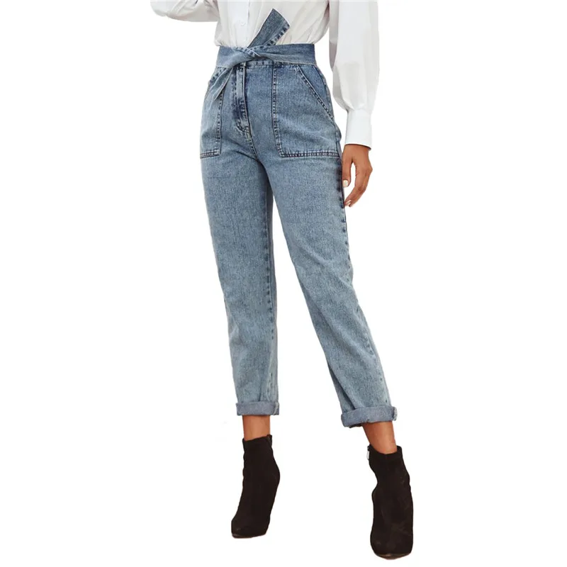 Женские классические джинсы с высокой талией винтажные эластичные джинсовые