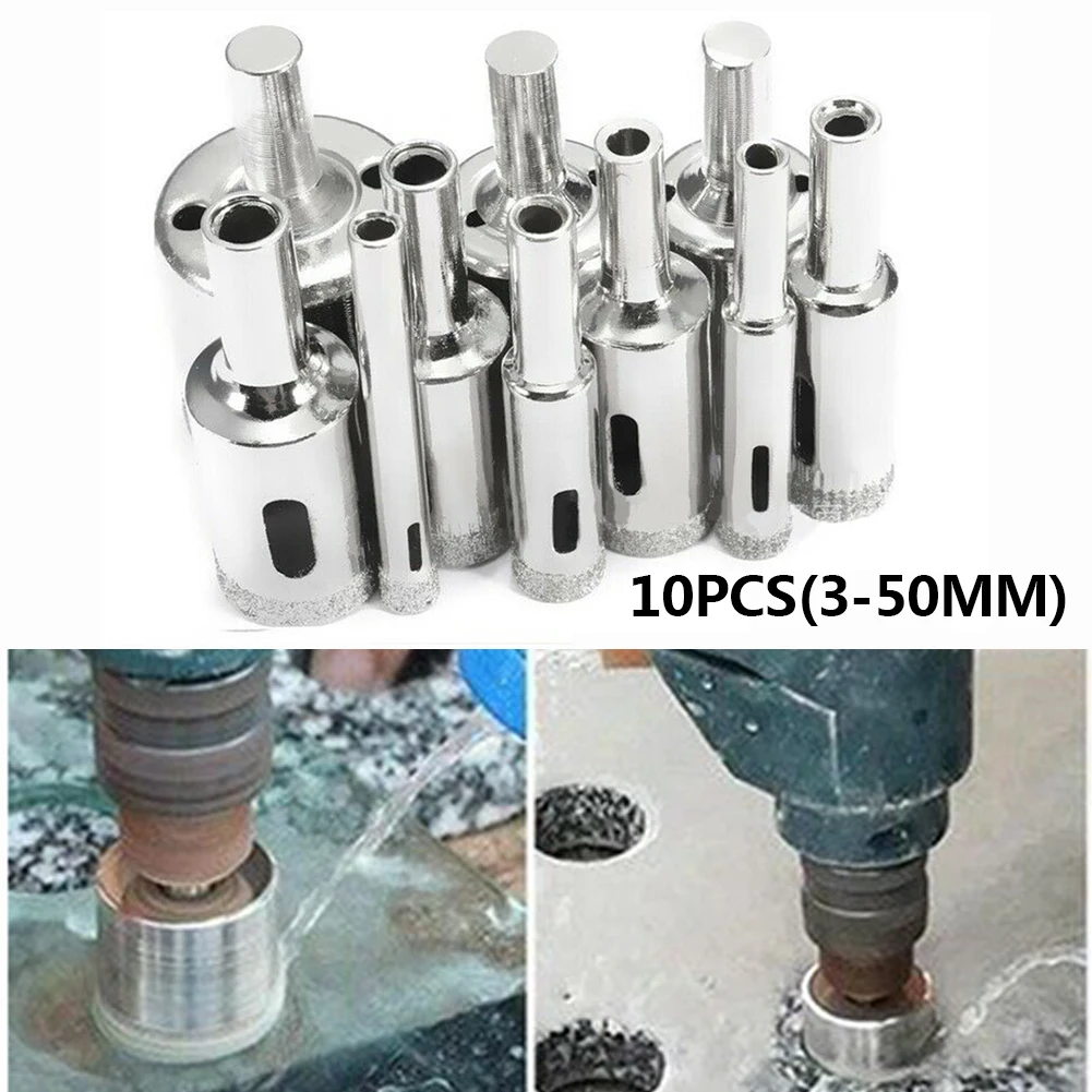 

10 Pcs 3-50mm Diamond Tool Drill Bit Hole Saw Set Glass Tile Ceramic Marble Granite Power Tools Kit