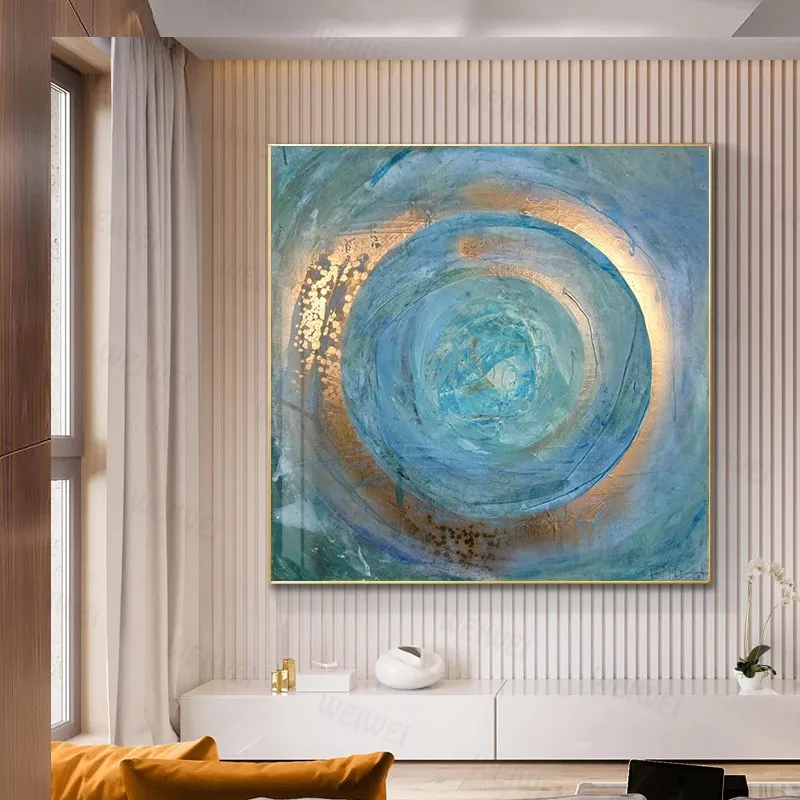 

Abstract Blue Gold Oil Painting On Canvas Scandinavian Posters and Prints Cuadros Modern Wall Art Pictures for Living Room Decor