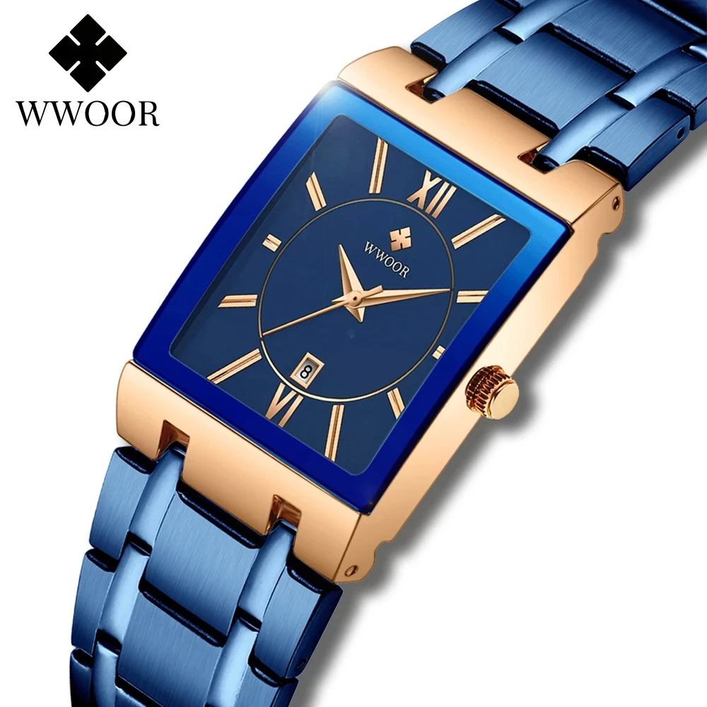 Relogio Feminino 2022 WWOOR New Women Watches Top Brand Luxury Blue Women's Bracelet Square Watch Ladies Dress Quartz WristWatch 