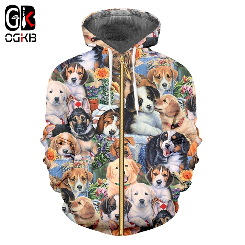 OGKB 3D толстовки с капюшоном на молнии для мужчин прохладный милой собачкой со