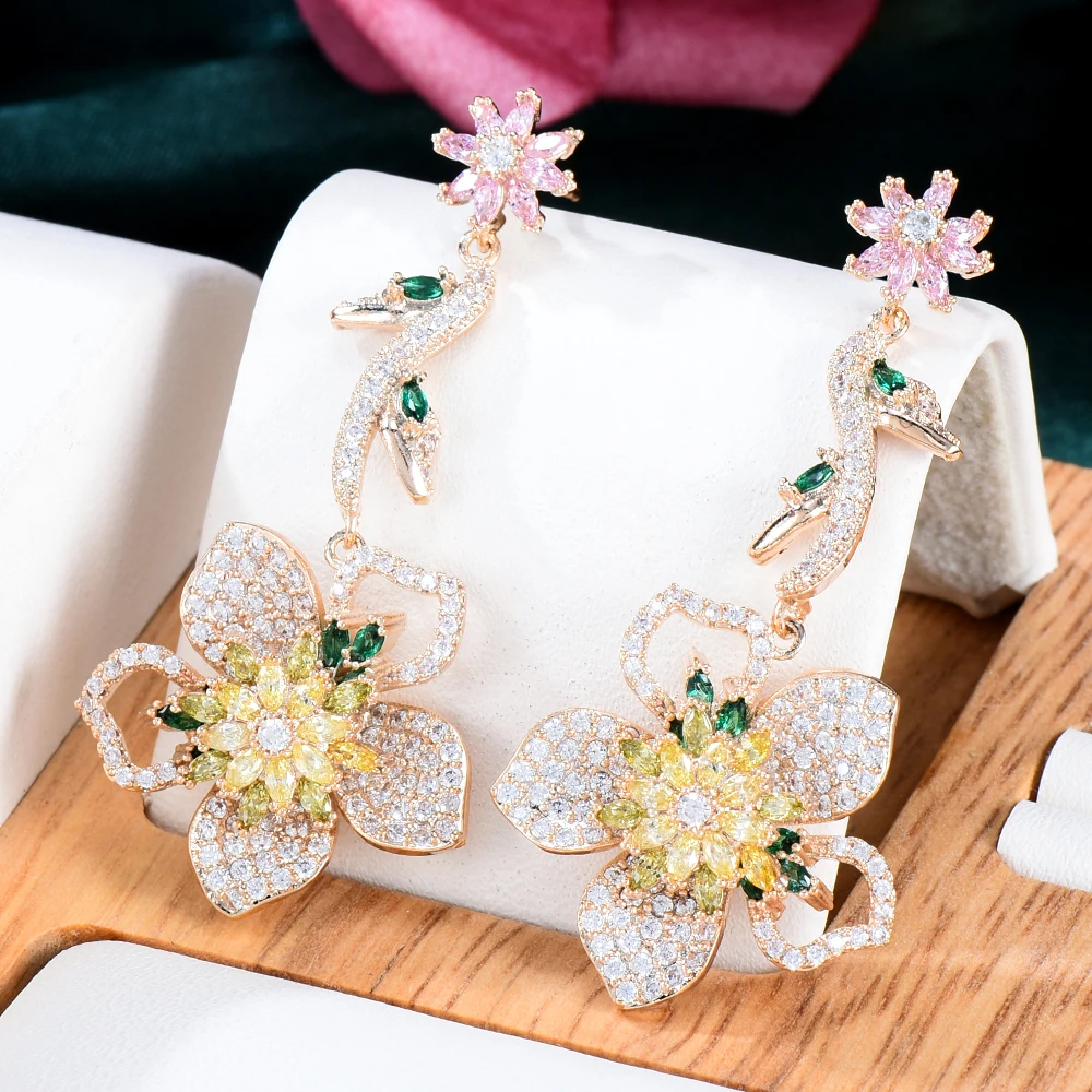 

Siscathyy Elegant Fashion Flower Zircon Drop Earrings For Women Sweet Beautiful Pink Crystal Earings Party Jewelry Accessories