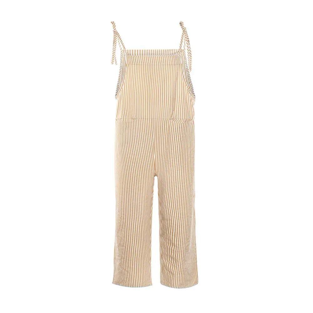 

2021 Plus Size Women Casual Vertical Stripes Bib Overall Sleeveless Pockets Jumpsuit Dungarees Wide Leg Jumpsuit Pants Jeans