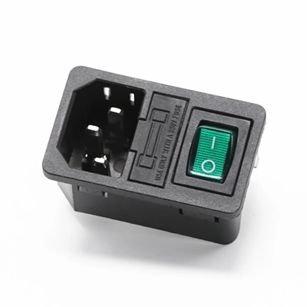 Зеленый 1 шт. 10A 250VAC 3 Pin iec320 C14 Входной разъем питания розетка с лампой кулисный переключатель 10A гнездо держателя плавкого предохранителя Мужской Разъем - Цвет: Зеленый