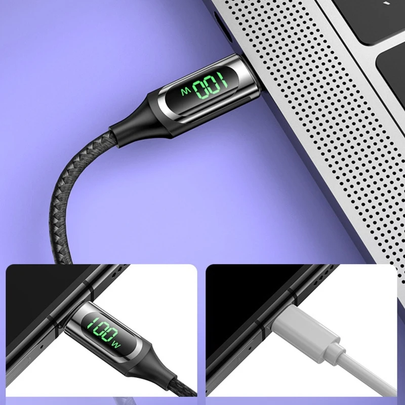 

Type-c Double-head PD 100w Fast Charging Cable 5A Super Fast Charging Data Cable Digital Display for Mobile Phones