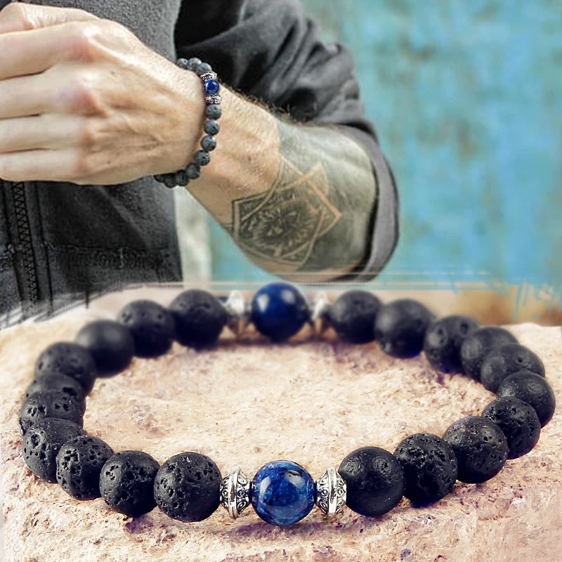 Мужской браслет из натурального бусина лавового камня тибетского Будды ручной