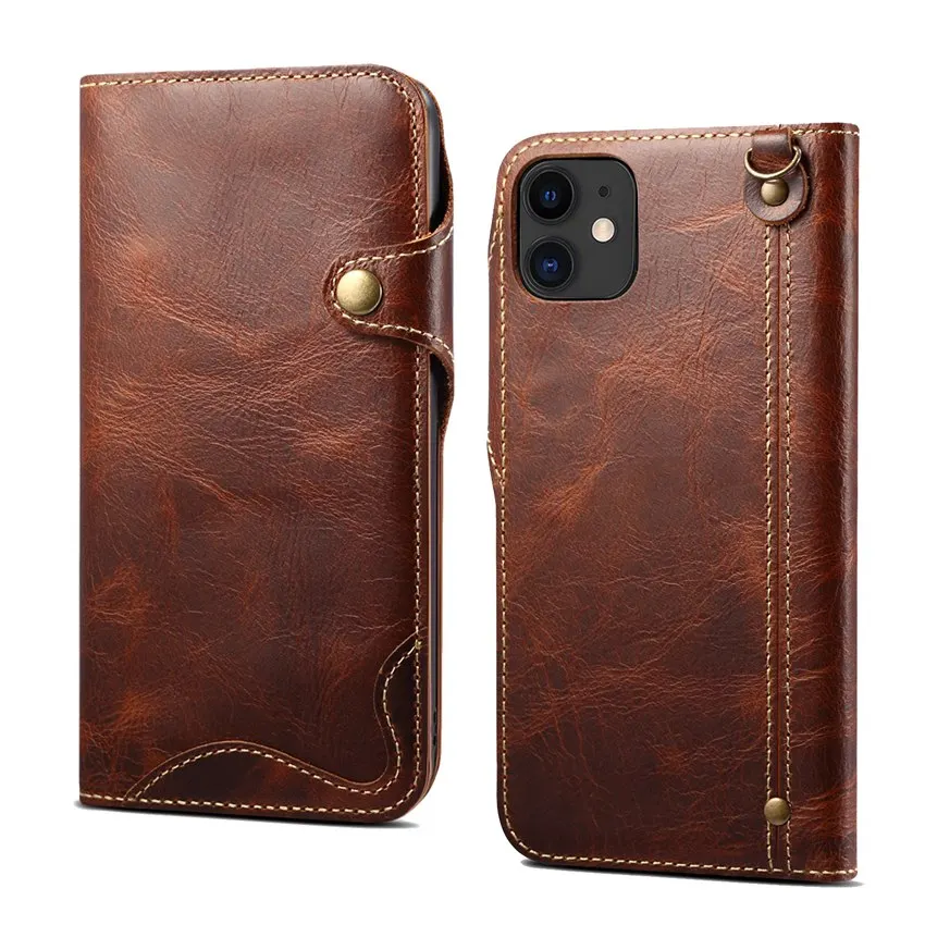 Genuine Leather Wallet Case For iPhone 12 Pro 12Pro Max Retro Vintage Flip Cover For iPhone 12 Mini Phone Sleeve Bag Funda Clasp