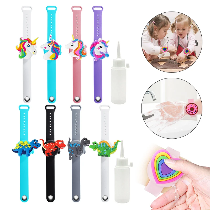 

4Set Portable Hand Sanitizer Bracelet Wristband Children Unicorn Dinosaur Cartoon Bracelet Dispensing gel Hydrogel Dispenser
