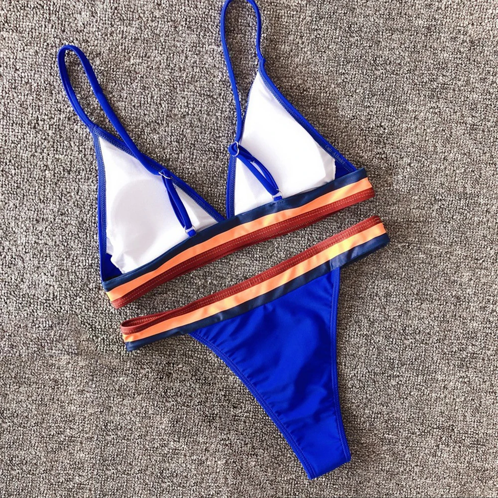 Женский купальник-бикини с пуш-ап однотонный бретельками на бретельках летний