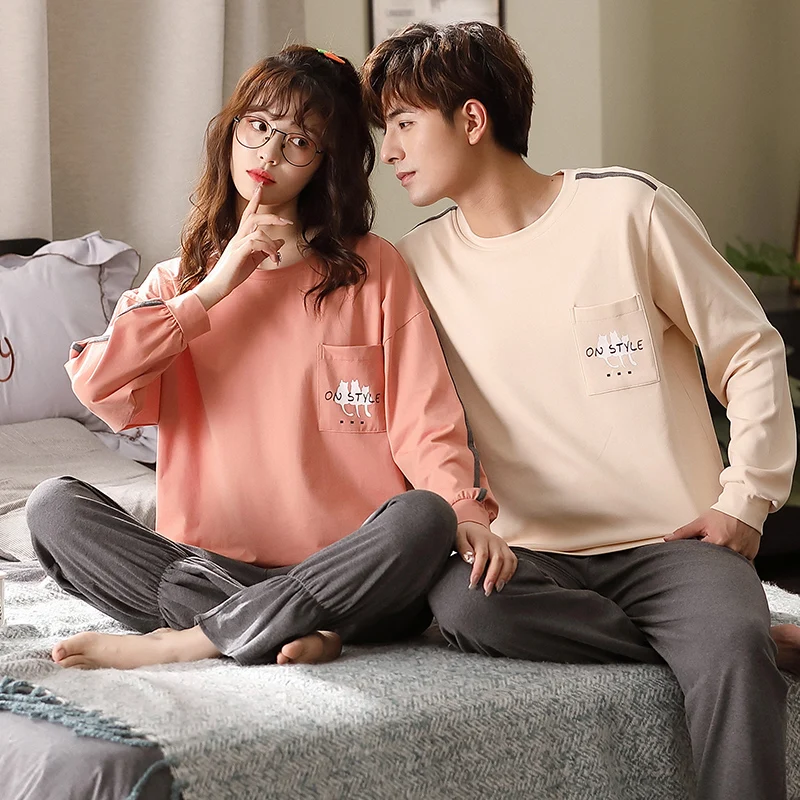 

Пара пижамный комплект весна и осень женские пижамы 100% хлопок мужские пижамы Ночная рубашка Мужская Ночная рубашка пижама Mujer домашняя одежда