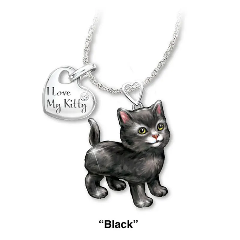 &quotI Love My Kitty&quot Cute Cat Jewelry Sets Cartoon Animal Necklace/Rings Sets&ampMore Statement Wedding Gifts | Украшения и