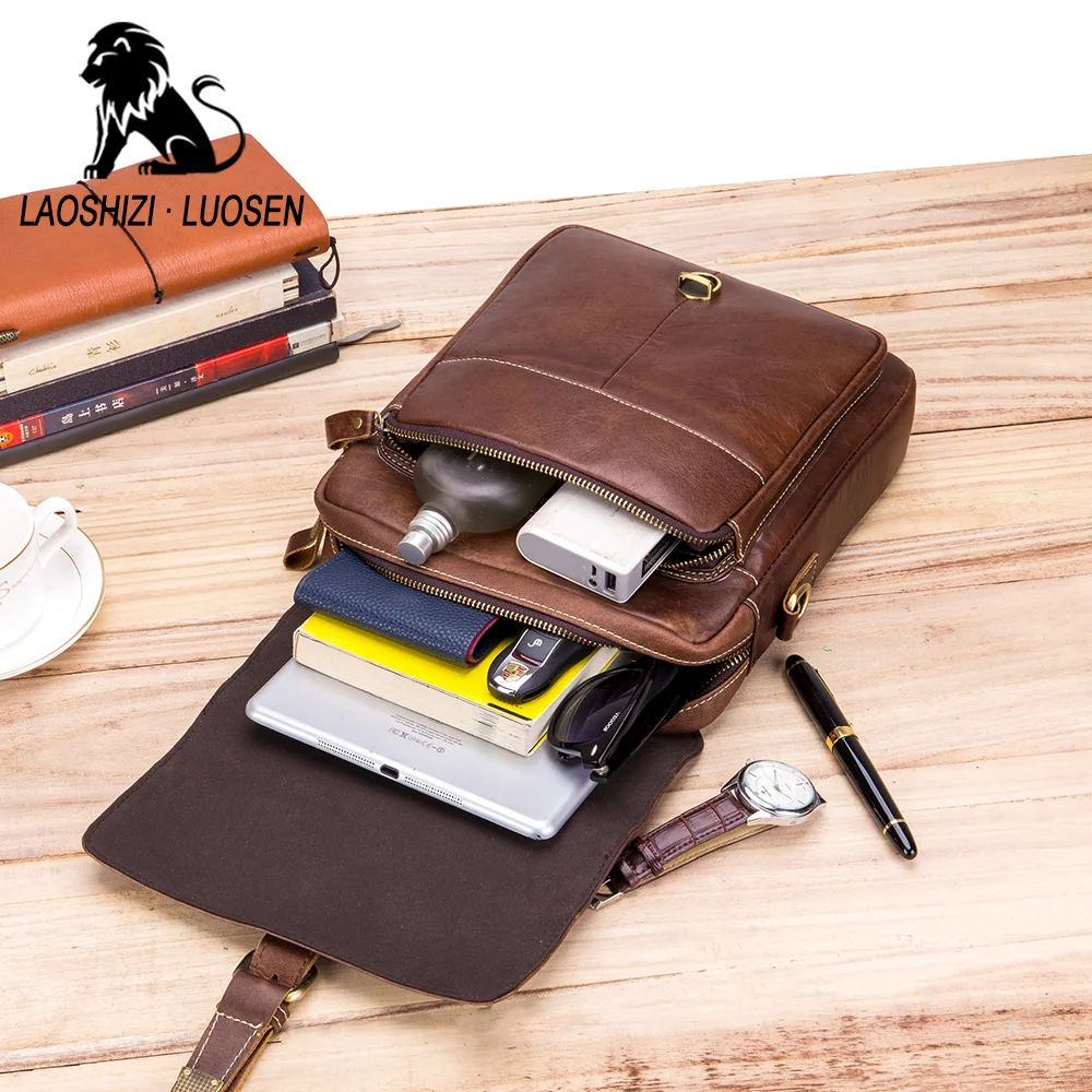 Сумка мессенджер LAOSHIZI Мужская из натуральной воловьей кожи| |