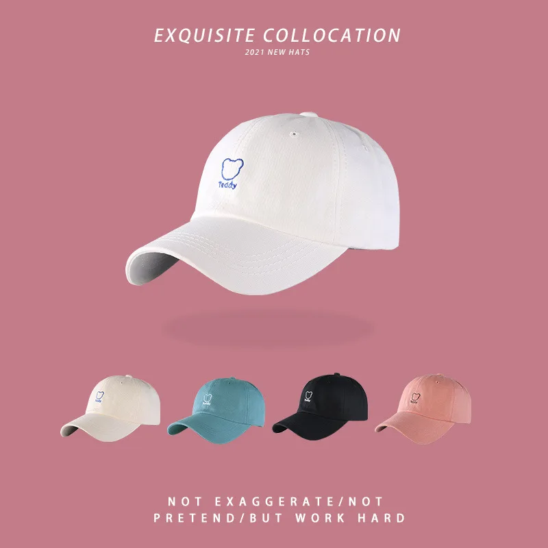 

Женские зимние и Весенние шапки, бейсболки с вышивкой медведя, женские японские повседневные синие Изогнутые Козырьки