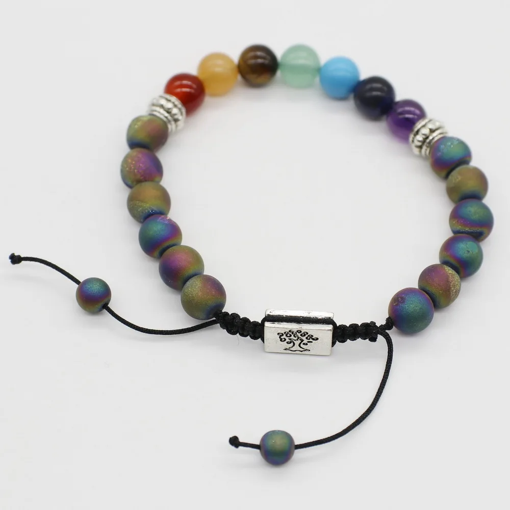 8 мм натуральный камень браслет ручного вязания Регулируемый с matal в Древо жизни