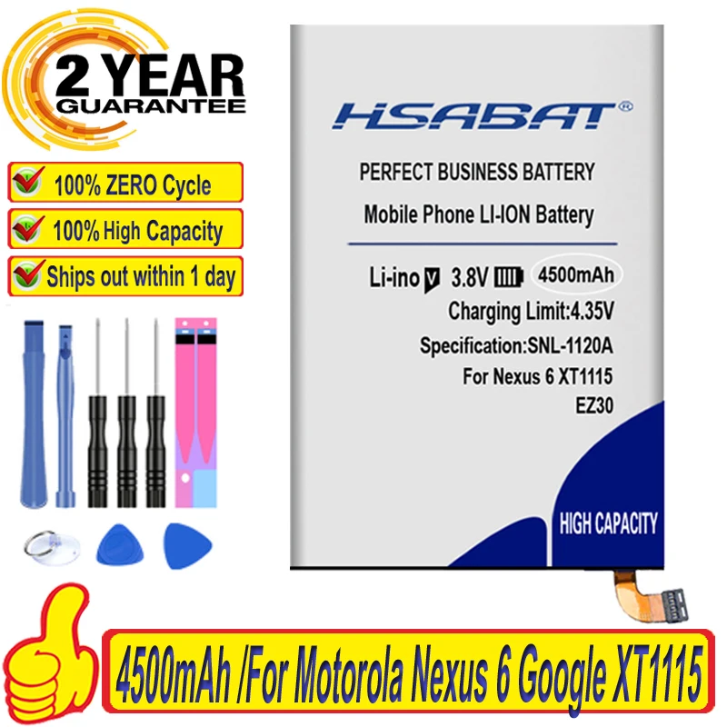 100% новый аккумулятор HSABAT EZ30 4500 мАч для Motorola Nexus 6 Google xt1103 XT1115 XT1110 nexus6 с номером