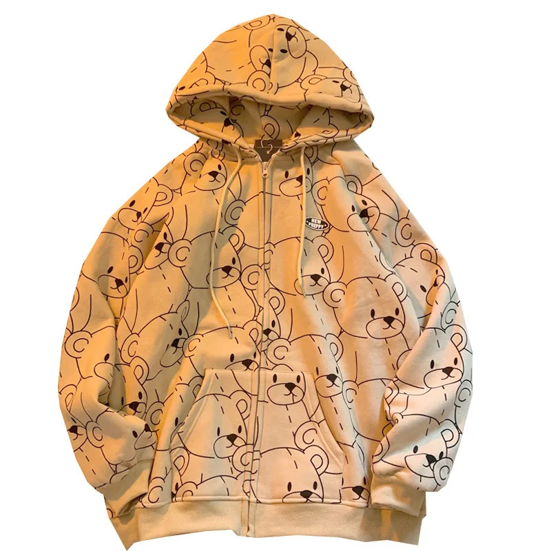 Vintage Long Sleeve Hoodie Sweetshirt Clothes Women 2021 Fashion Zip Up Cute Bear Hoodies Autumn Winter Coat Loose Harajuku Top