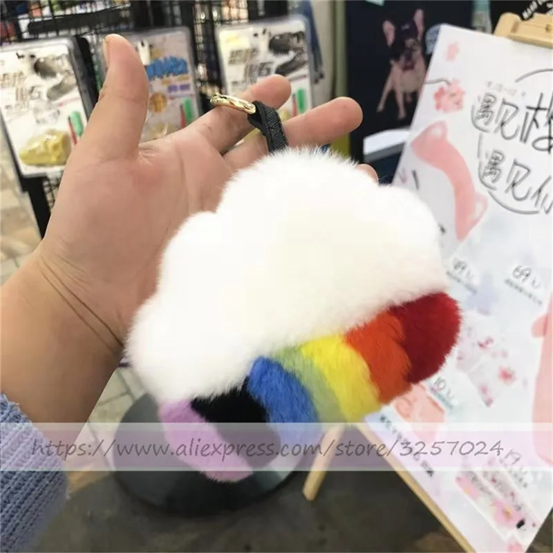 Белый Брелок Magicfur-Fur Cloud Настоящий мех кролика Pom Ball Сумочка с брелоком Шарм брелок-Подвеска Аксессуары - Цвет: Белый