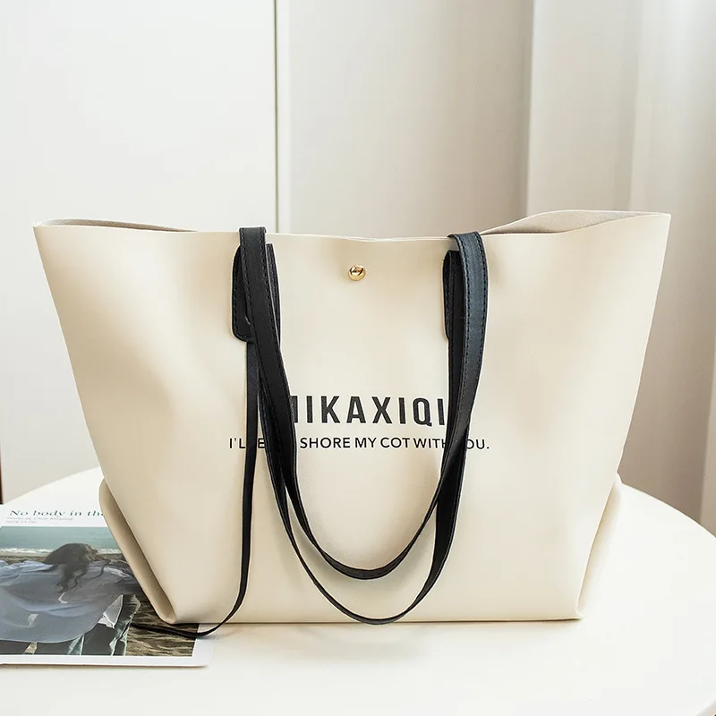

Tote Women's Bag 2022 Summer Letters Hit Color Magnetic Bucket Bucket Shopping Bag Simple Large Capacity Single Shoulder Bag