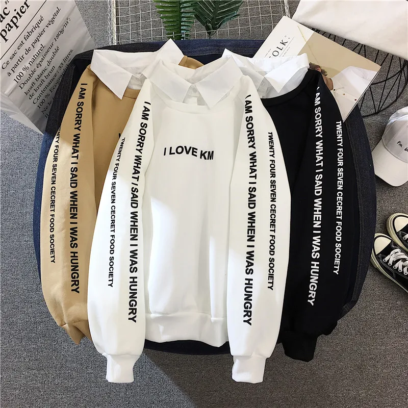 4 размера, M-XXL, тонкий пуловер для женщин, модный, пэчворк, воротник поло, толстовка, Kpop, с буквенным принтом, мода 90 s, топы, осень