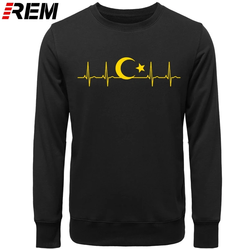 REM Turkey Fans Cheer Moon Stars Heartbeat Fo'r Men Casual Cotton Long Sleeve Funny Turkish Flags Hoodies Sweatshirts | Мужская