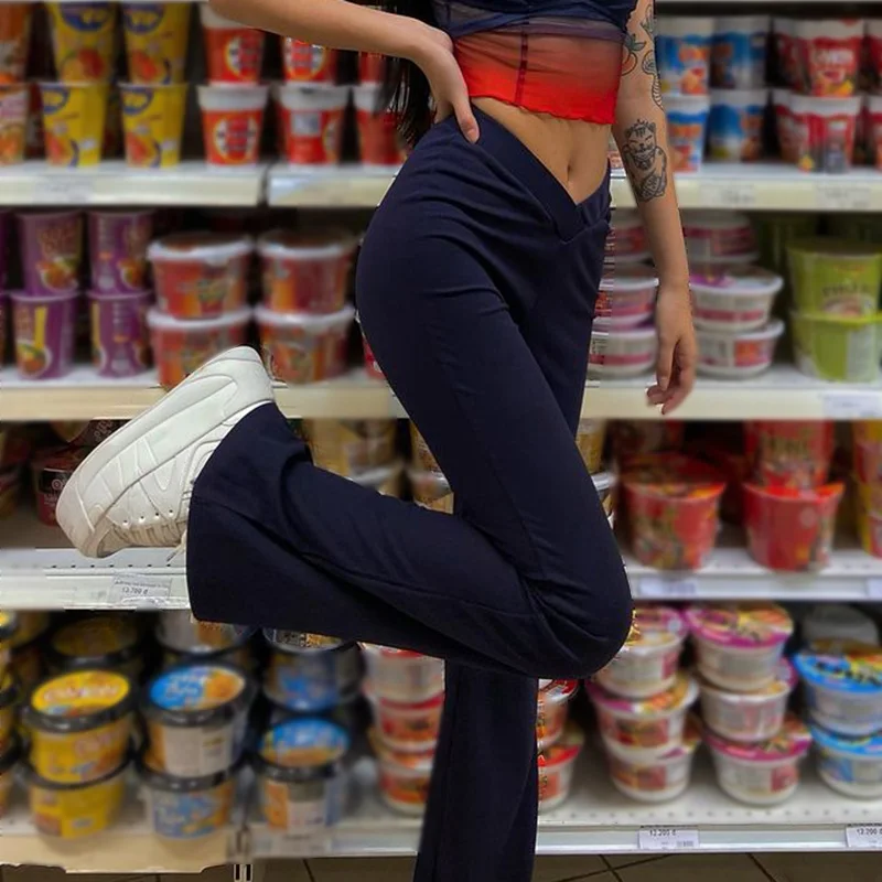 

2021 Indie Aesthetics Slim Low Waist Flare Pants E-girl Vintage Pockets Solid Y2K Pants Autumn 90s Fashion Black Trousers