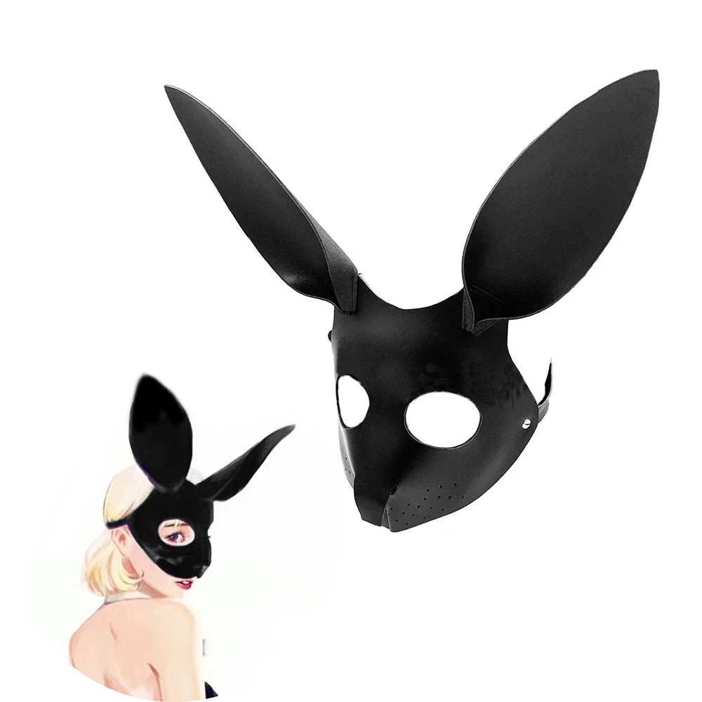 Маска с кроликом БДСМ эротическая маска для глаз из кожи кролика Сексуальные