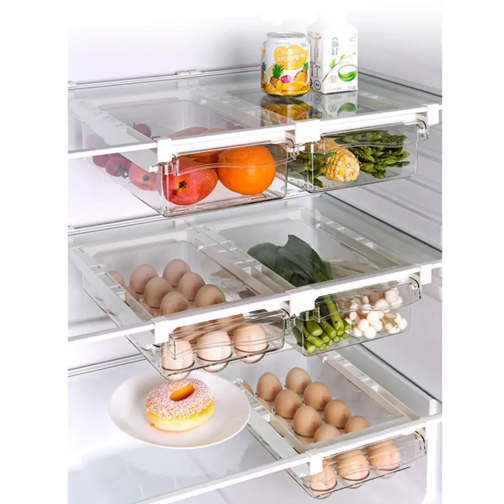

Kitchen Fruit Food Storage Box Plastic Clear Fridge Organizer Slide Under Shelf Drawer Box Rack Holder Refrigerator Drawer