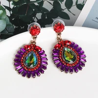 jujia bohemian shiny crystal beads dangle earrings for women statement colorful big drop earrings fashion charm jewelry