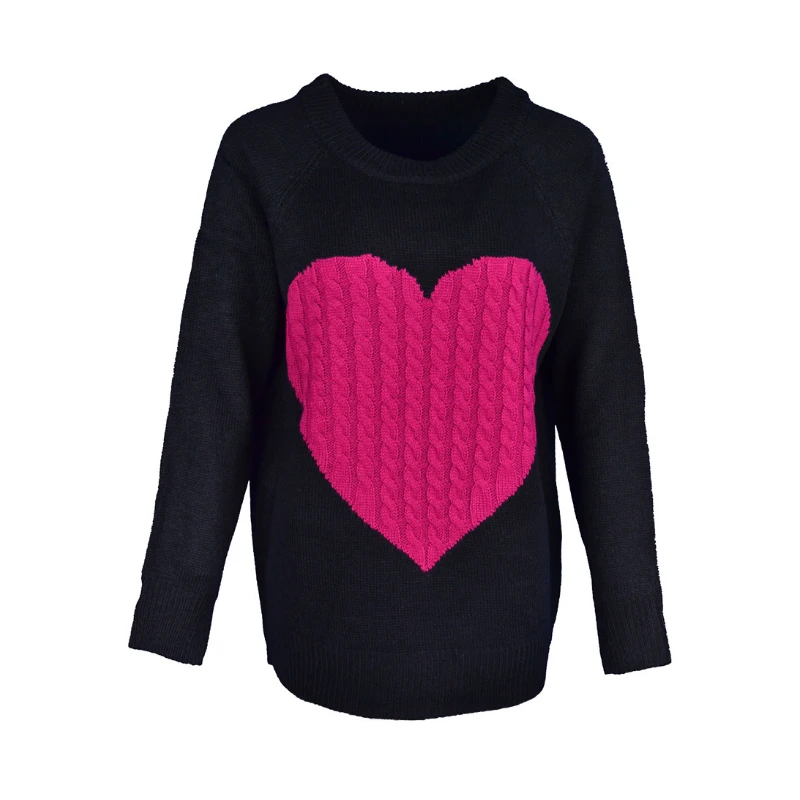 

Women Cartoon Heart Embroidery Sweater Long Sleeve Casual Loose Round Neck Knitted Pullovers 2021 Oversized Sweater Tops