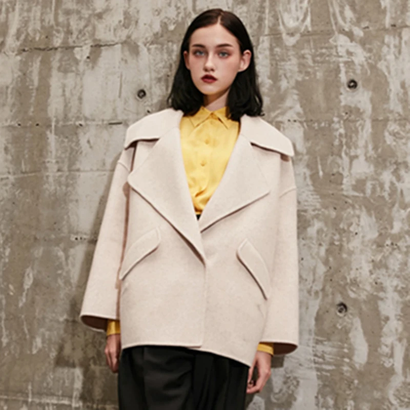 Winter Autumn Nwe High-quality Women Pockets Long sleeves Loose coat Single button Length V-Neck Wool Coat Female Overcoat C 511 | Женская