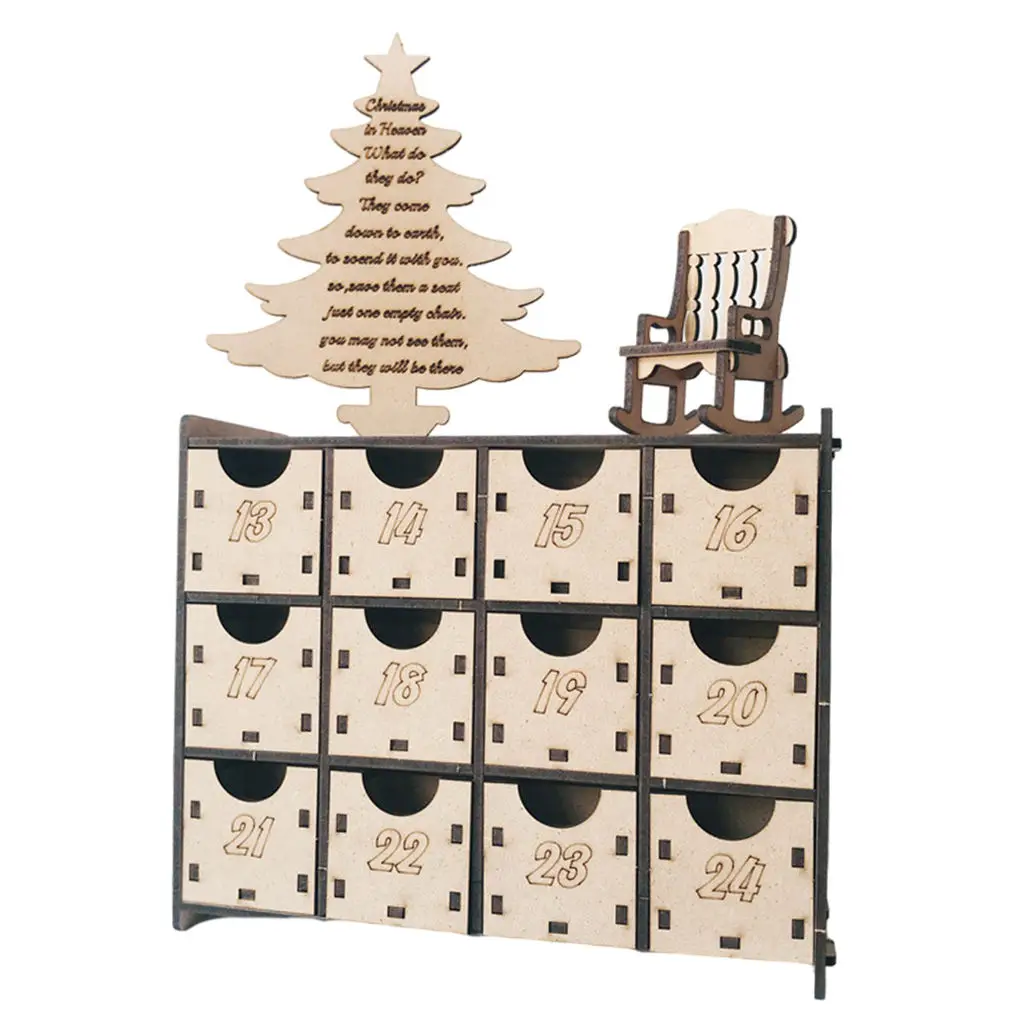 

Reusable Advent Calendar with LED Light Decoration 24 Drawers for Holiday Festival Gifts Table Decor