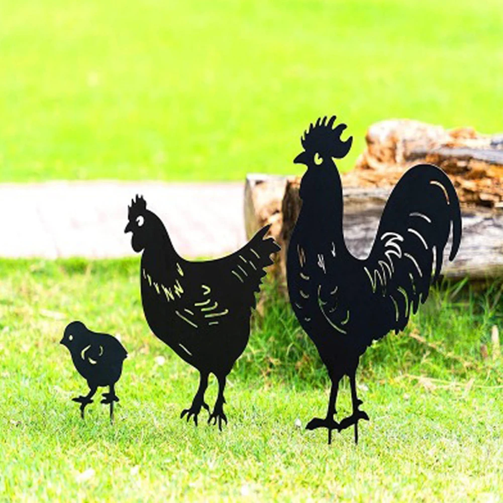 

3pcs/set Metal Decorative Festival Outdoor Garden Landscaping Chicken Stake Gift Rooster Lawn Yard Art Animal Party Easy Install