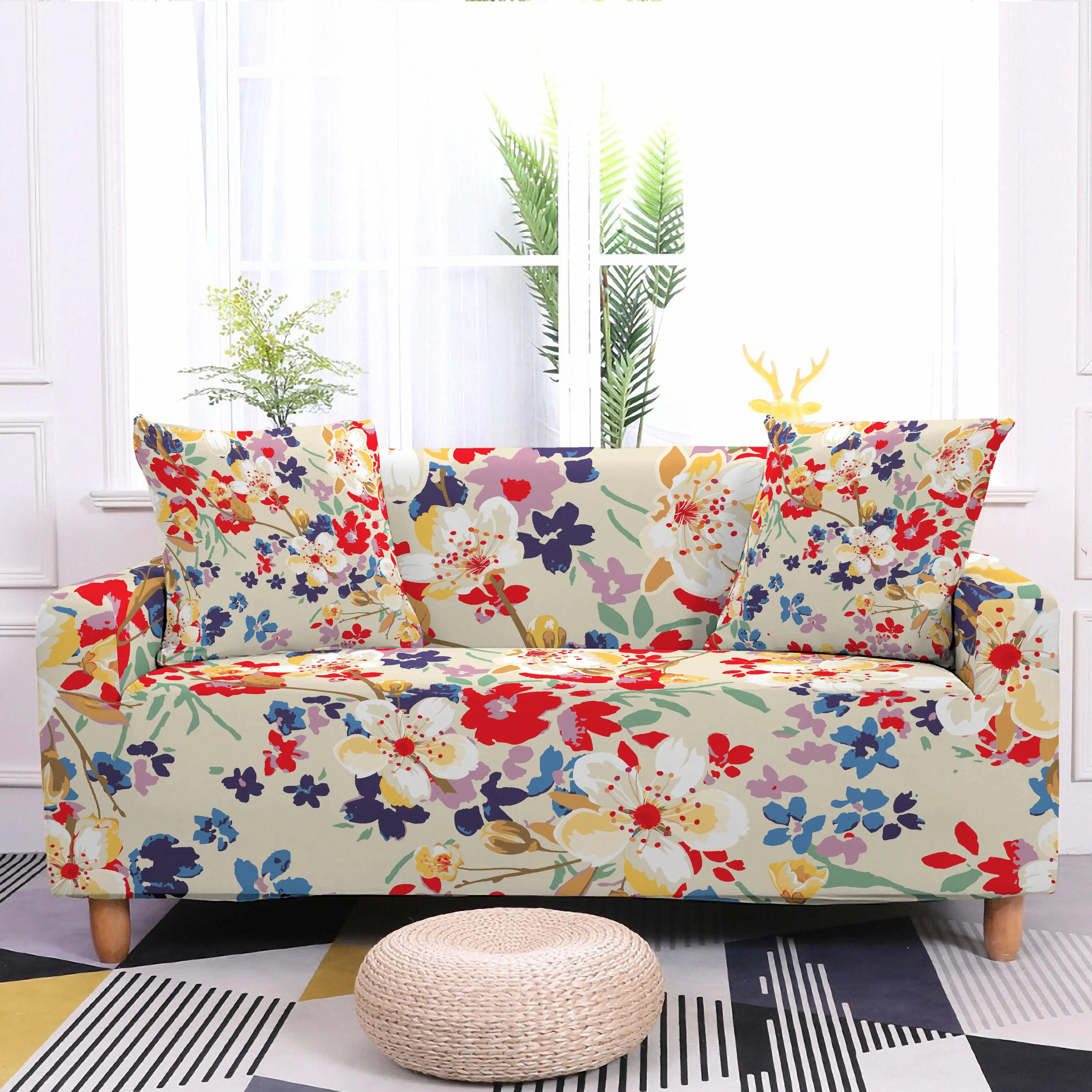 Чехол для дивана с цветочным узором Эластичный полноразмерный чехол гостиной L