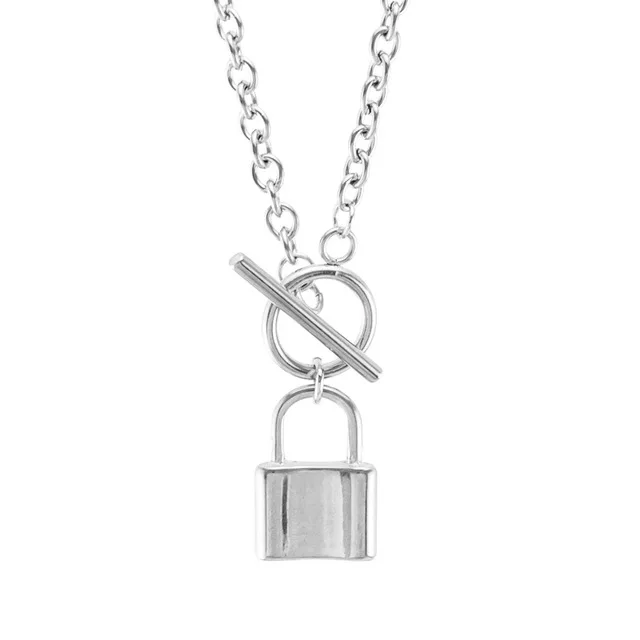 steel Lock Ювелирные изделия для мужчин и женщин, золотое ожерелье с замком из нержавеющей стали, Висячие ожерелья и подвески, цепочка с замком, колье, металлический воротник - Окраска металла: steel Lock