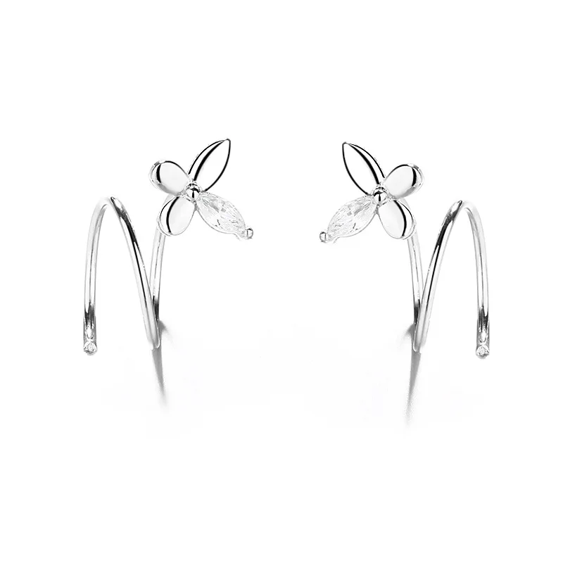 

Lovely Butterfly CZ Zircon Earrings Spring Rotating Wave 925 Sterling Silver Stud Earrings For Women Girl brincos Top Quality