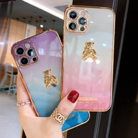 luxury 3d metal bear transparent gradient plating soft silicone case for iphone 11 12 13 pro max x xr xs max 7 8 plus 8p cover