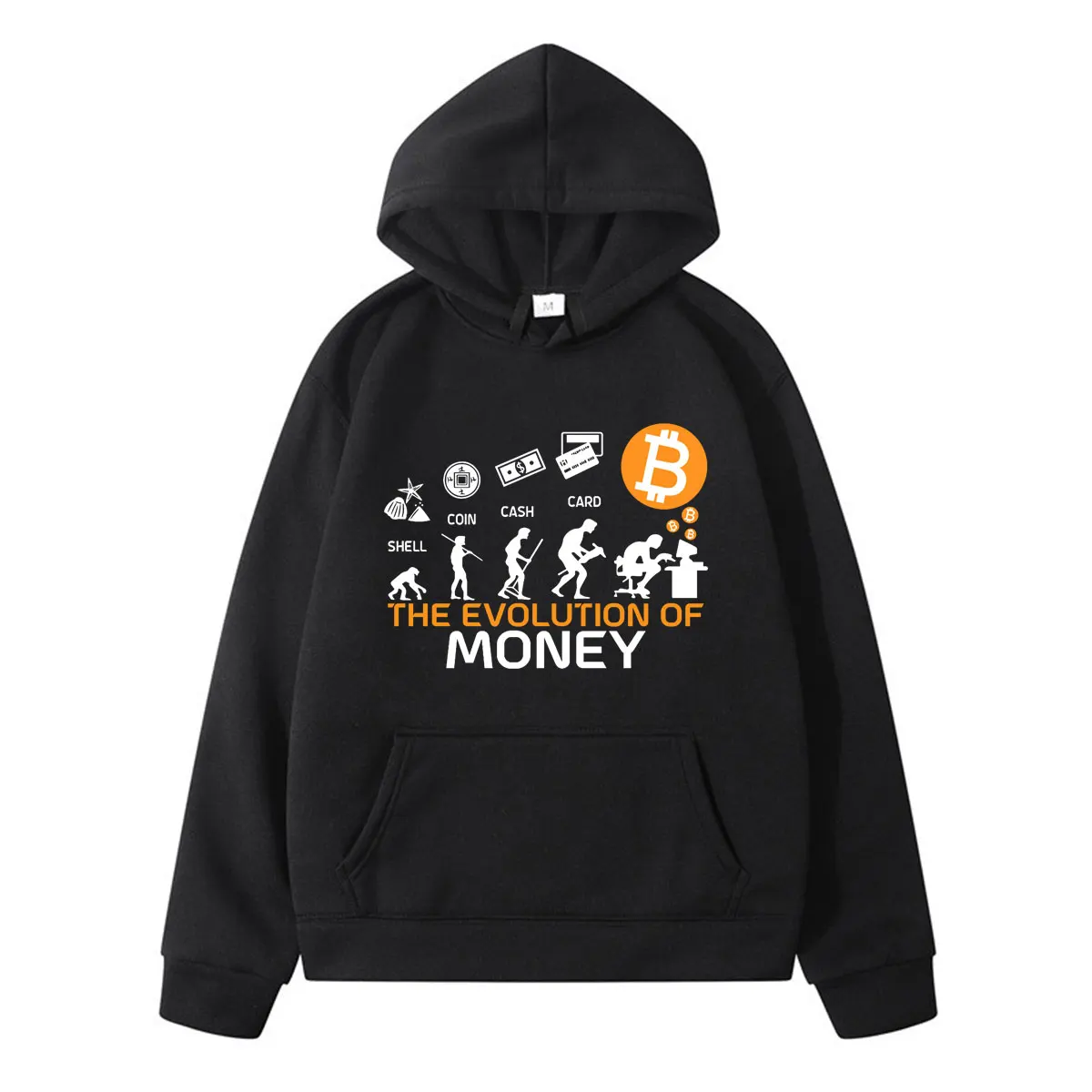 

The Evolution of Money Funny Bitcoin Harajuku Street Manga Print Winter Long Sleeve Loose Wild Thicken Man Hoodie Oversized Tide