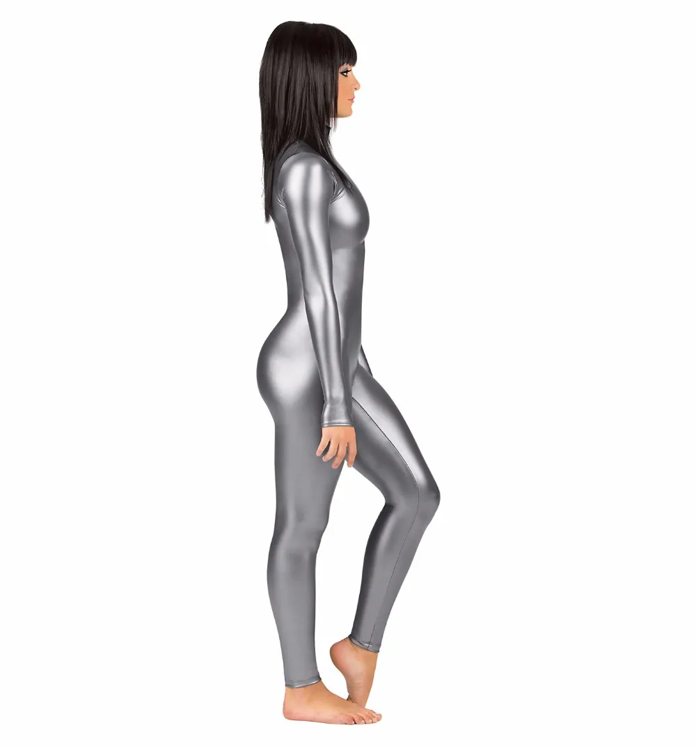 

Women Spandex Metallic Unitard Catsuit Adults Shiny Lycra Long Sleeve Unitards Bodysuits Skin Black Tight Female Costume