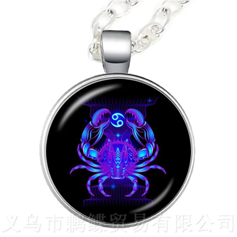 

New 12 Zodiac Signs Necklaces Retro Twelve Constellations Cabochon Glass Time Gem Pendant Necklaces Free Shipping