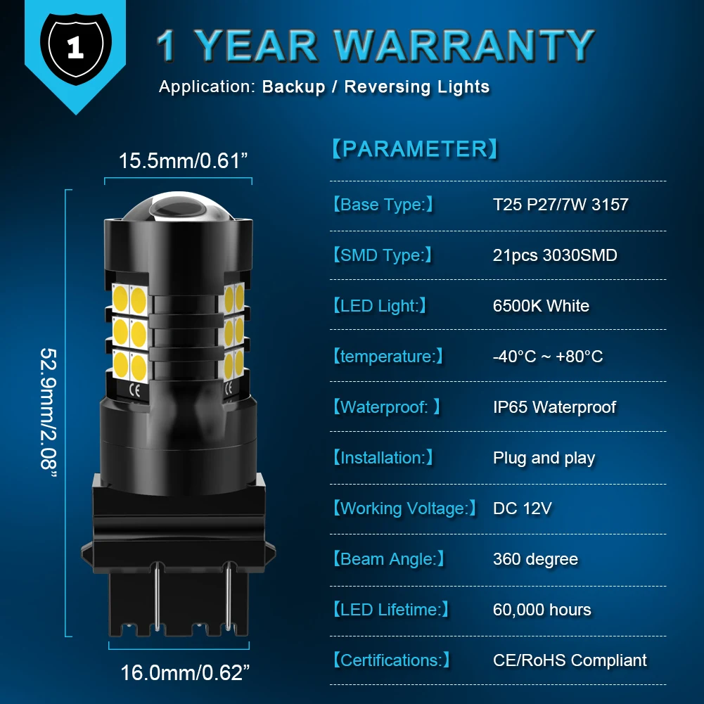 2x P27/7 Вт светодиодный Canbus 3157 3357 P27W T25 лампы для Габаритные огни DRL Для 2011 и