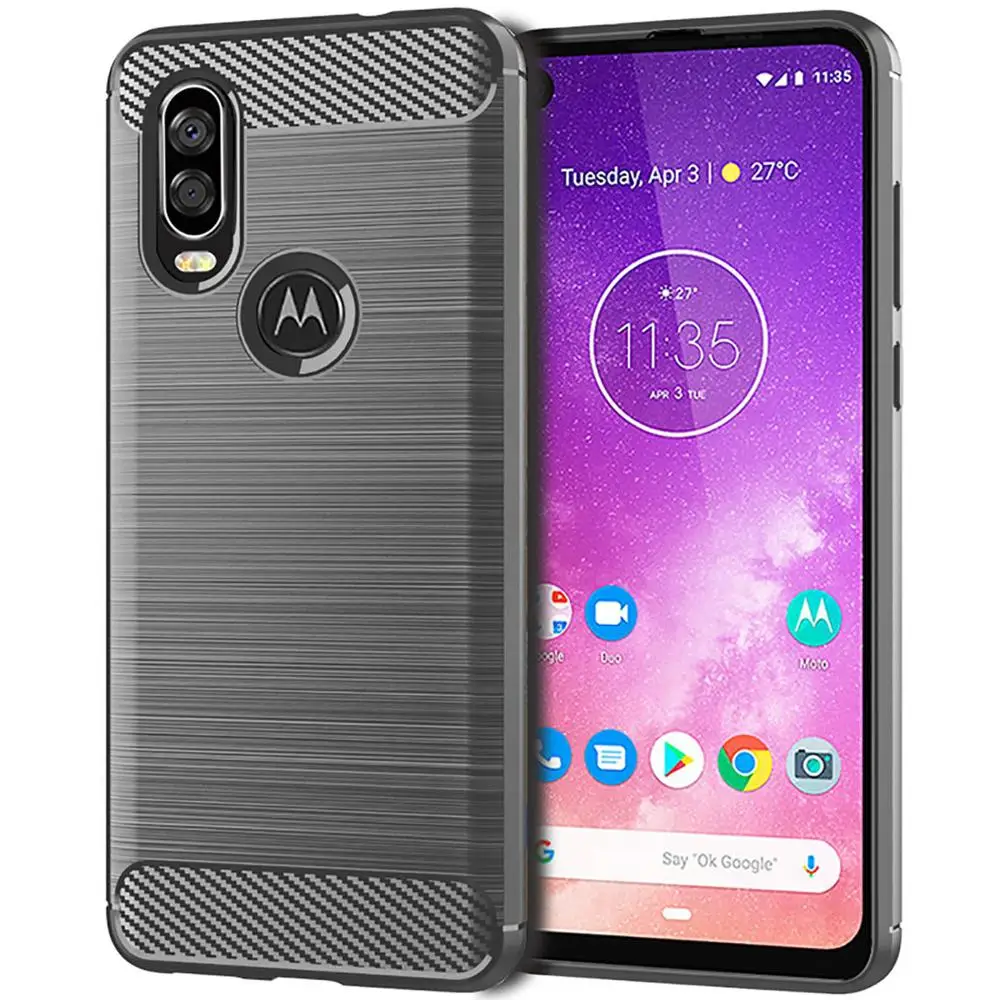 Чехол для Moto One Action TPU материал из углеродного волокна удобное ощущение против