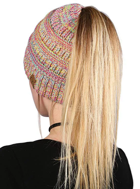 Мягкие вязаные зимние шапки бини с конским хвостом для женщин Шерстяная кепка