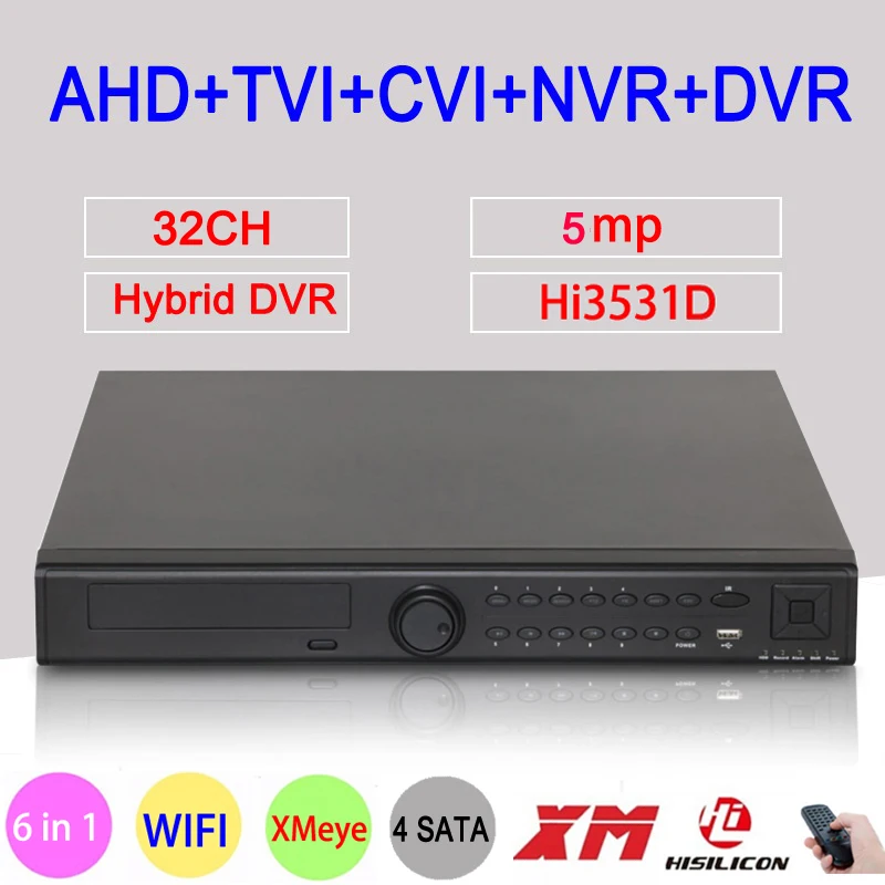 Billig 5MP CCTV Kamera Xmeye Audio Hi3531D 32CH 32 Kanal 4 * SATA 6 In 1 H.265 + Hybrid NVR CVI TVI AHD DVR Überwachung Video Recorder