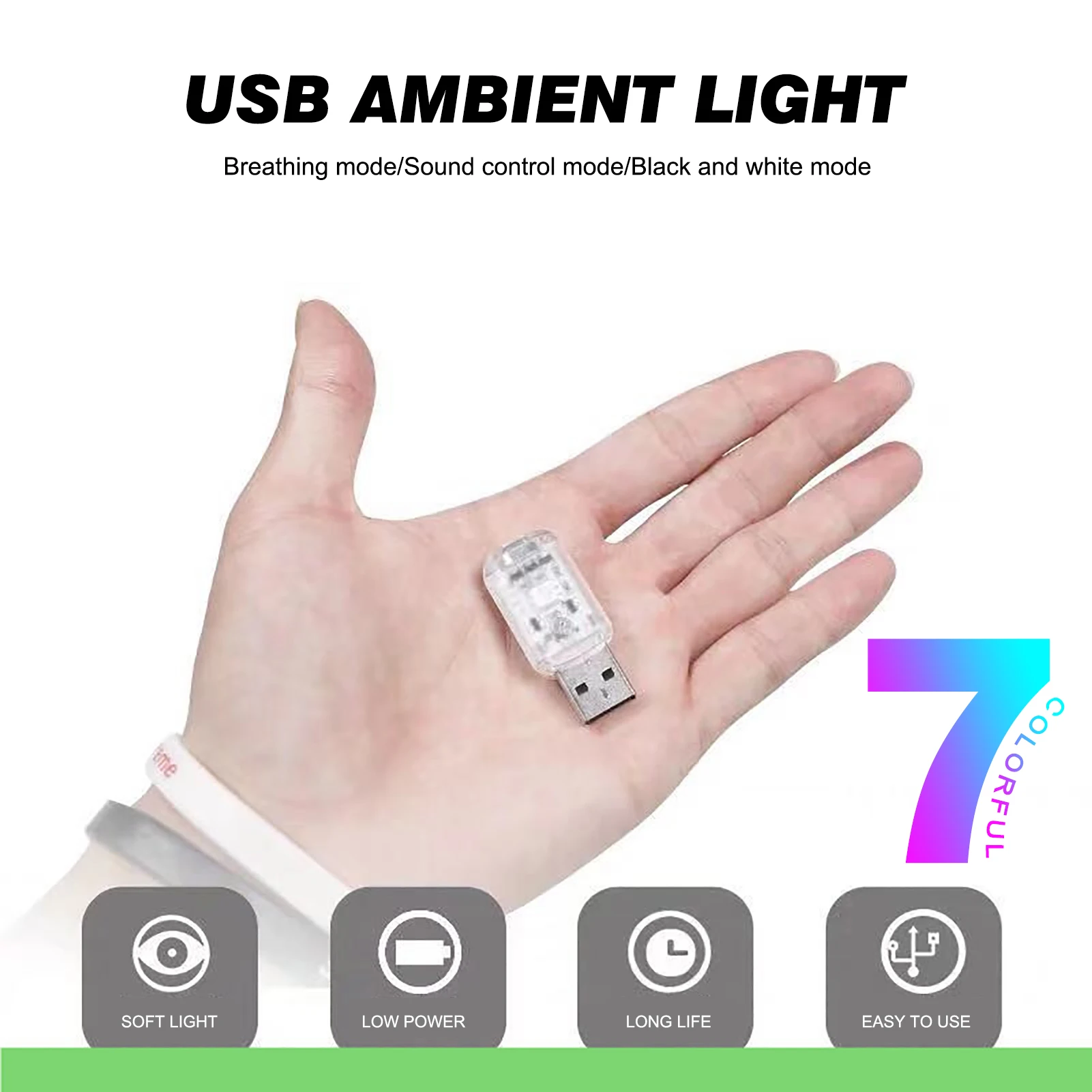 

USB Car Ambient Light With Three Color Adjustment Modes Colorful Light Night Light Ambient Light LED Chip Car Light Supplies
