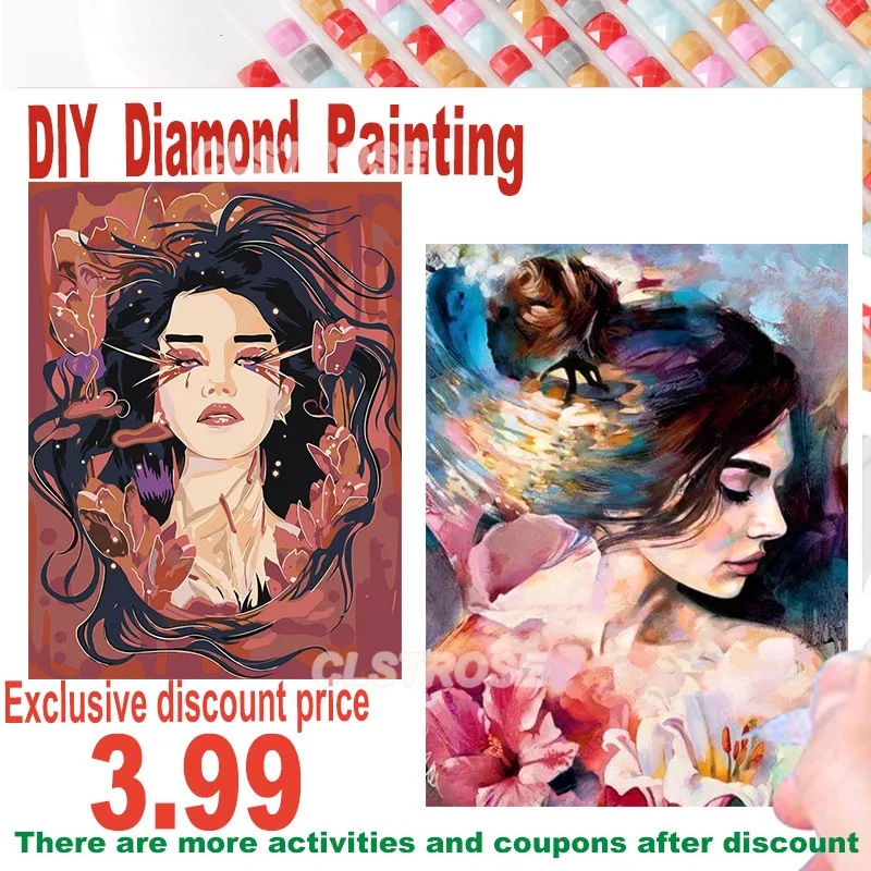 

Figure Diamond Painting Cross Stitch Kit Black-Haired Girl Customizable Wall Art for Bedroom and Living Room Decor