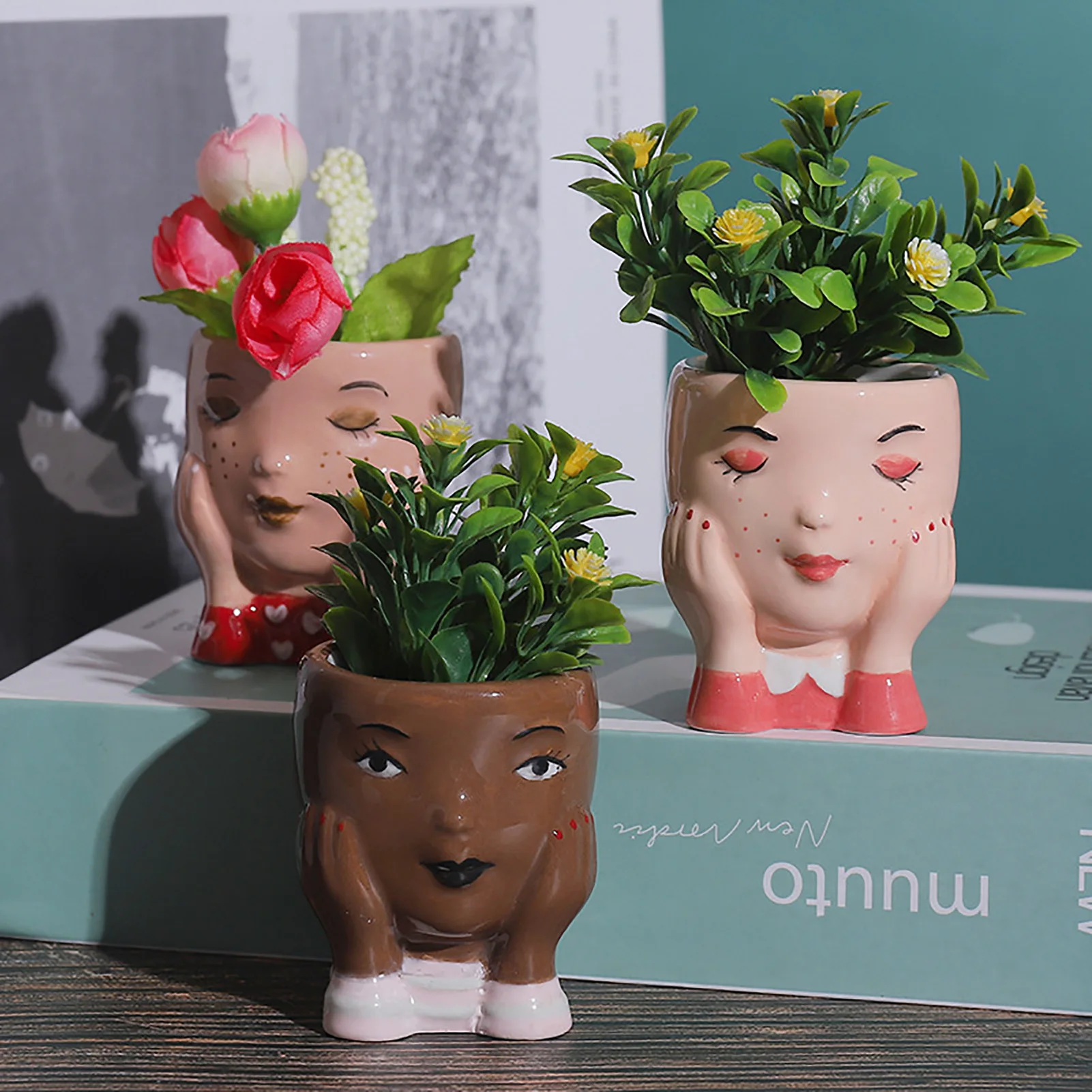 

Cute Girls Flowerpots Ceramic Succulent Planter for Home Office for mini succulents and cacti or decorative candles Space Saving